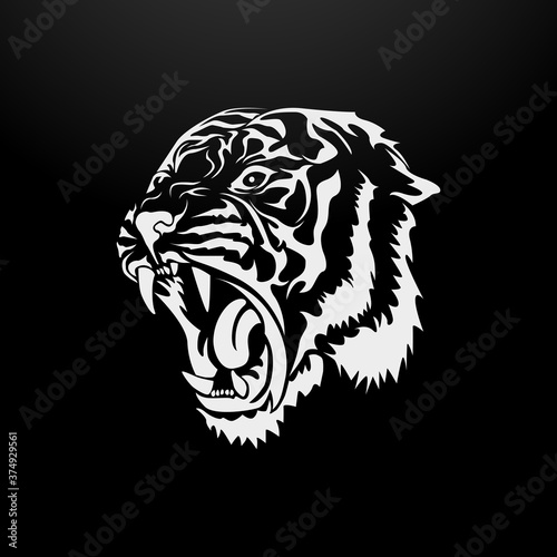 Black and White Tiger in Tribal Style