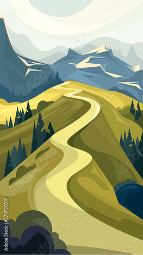 Road to top of mountain. Beautiful nature scenery.