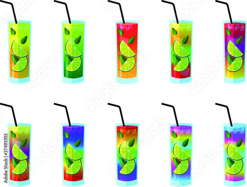 Multi-colored cocktails, cheerful, summery, sparkling and fun