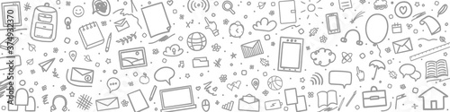 Abstract pattern with school supplies. Back to school. Black and white illustration