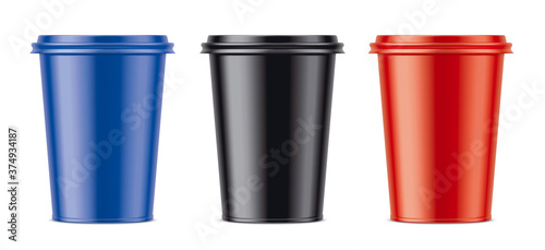 Wallpaper Mural Set of colored plastic cups. Matt surface version. 2/2 part. Torontodigital.ca