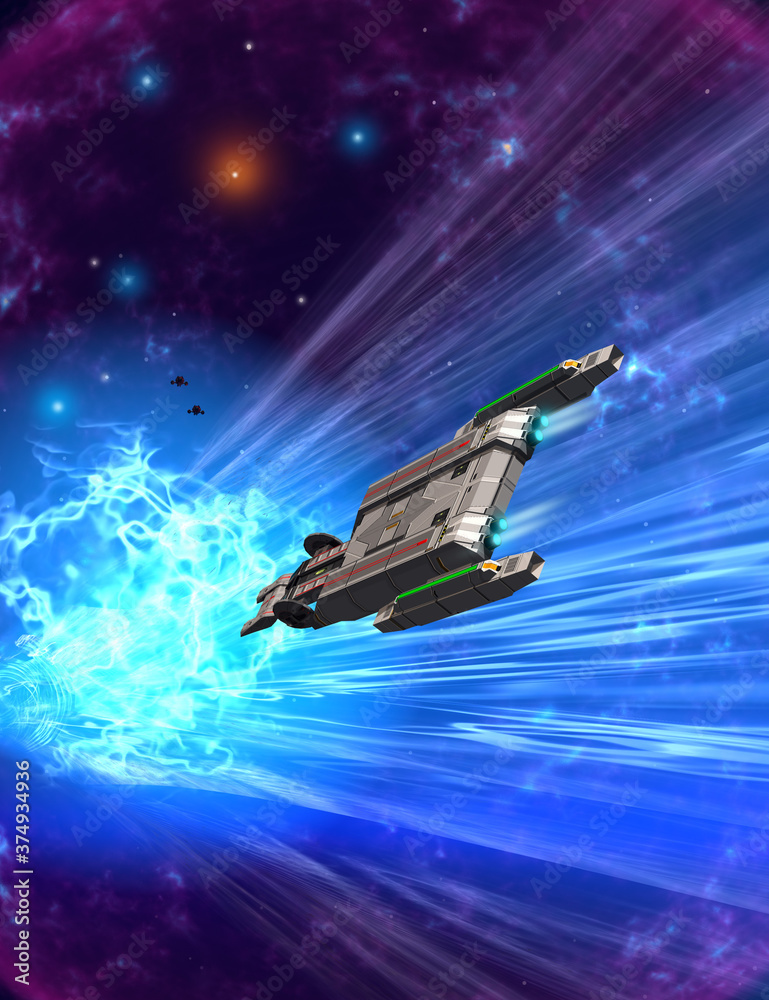 spaceship flying in space, nebula and stars spaceship flying in space, nebula and stars