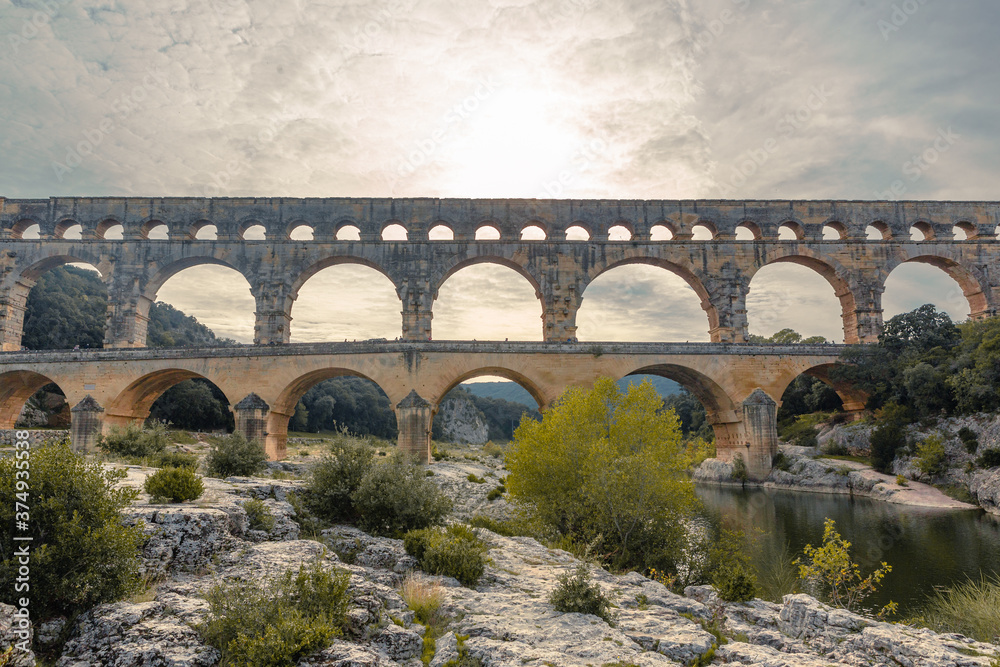 Pont du Gard, the ancient roman bridge in Provence, France.