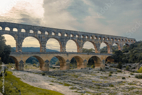 Pont du Gard, the ancient roman bridge in Provence, France.