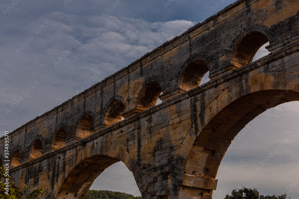 Pont du Gard, the ancient roman bridge in Provence, France.