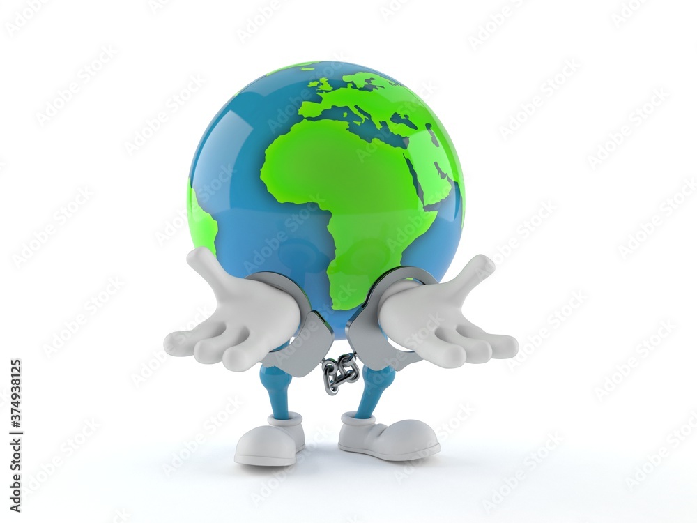 World globe character in handcuffs