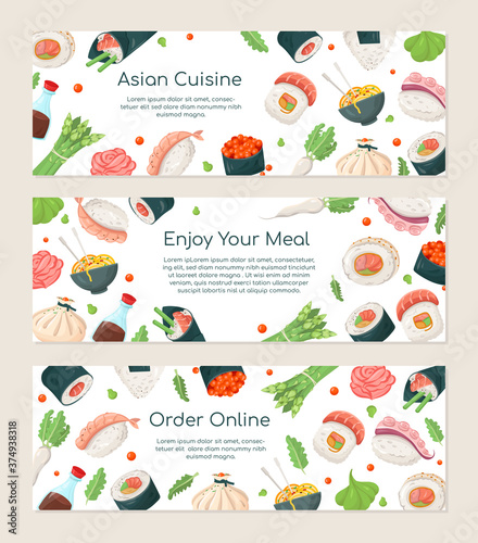 Asian restaurant - colorful flat design style banners