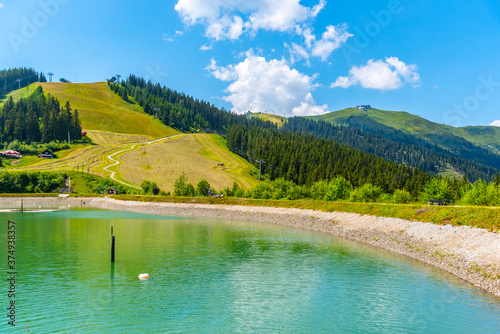 Mountain water reservoir in Austria photo