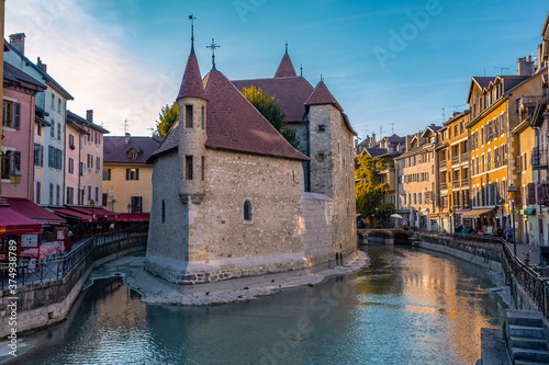The sunset view of the old town of Annecy, Provence, France.