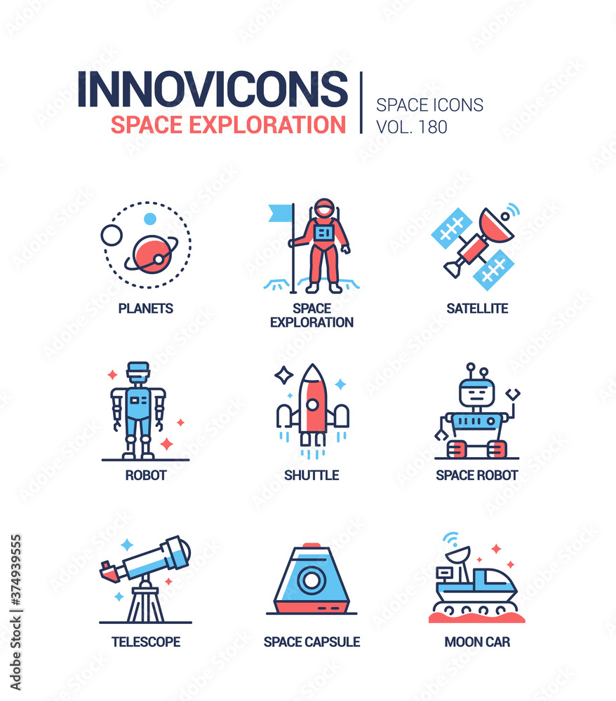 Space exploration - line design style icons set