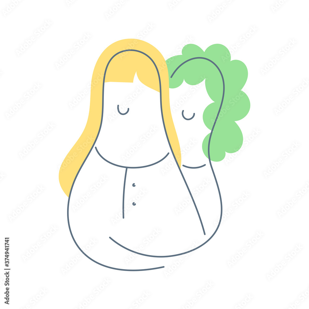 Hugging people, embrace, sympathy, and friendship. Flat outline isolated vector illustration on white. Flat line isolated vector illustration on white Hugging people, embrace, sympathy, and friendship. Flat outline isolated vector illustration on white. Flat line isolated vector illustration on white