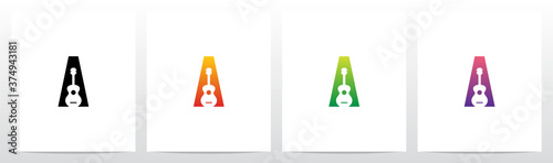 Guitar On Letter Logo Design A