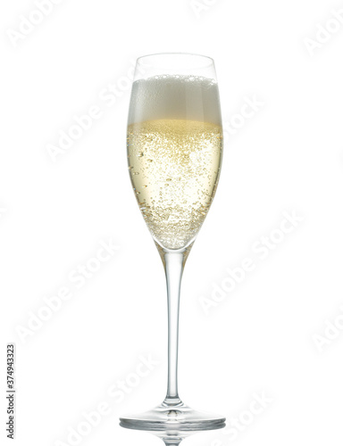 Glass of sparkling wine (champagne) Isolated on white background