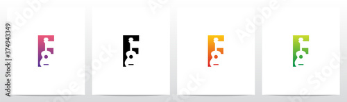 Guitar On Letter Logo Design F