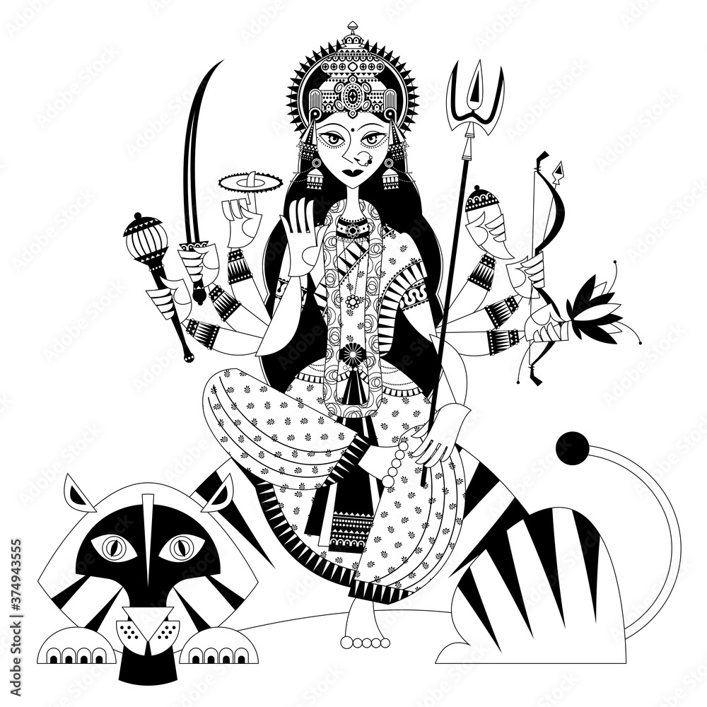 Stockvector Indian autumn festival Navratri. Durga Puja. Goddess Durga