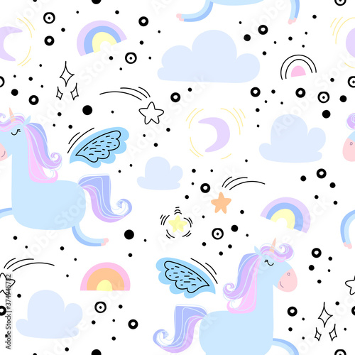 Seamless pattern with unicorns