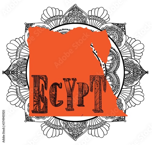 Egypt. Drawing by hand. Country and paint splatter. Map.