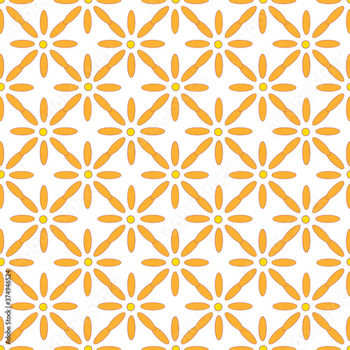 The pattern of the tiles from the orange daisies for textile design or packaging