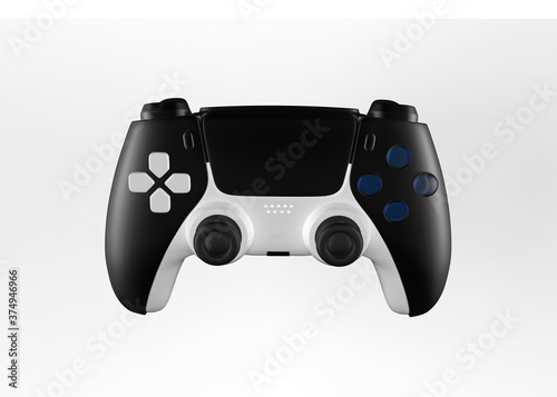 Controller wireless, black and white, gamepad for play games on PS5 console or pc, gamer on white bg