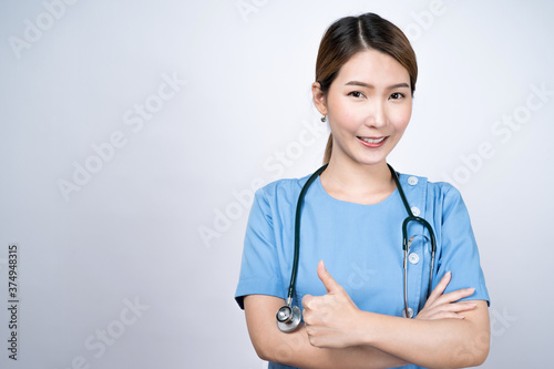 Asian female nurse isolated on white background  Concept of medical and health care.