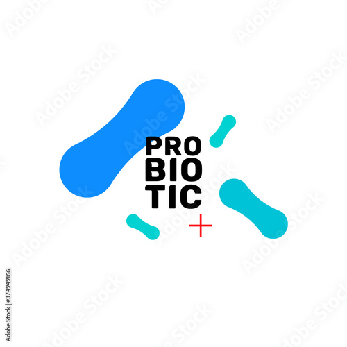 Probiotic bacteria logo. Bifidobacteria lactobacillus gut acidophilus. Lactic prebiotic healthy flora care