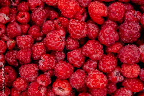 .ripe raspberries close up