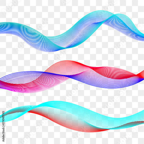 Set of wavy design elements. Curved moving lines