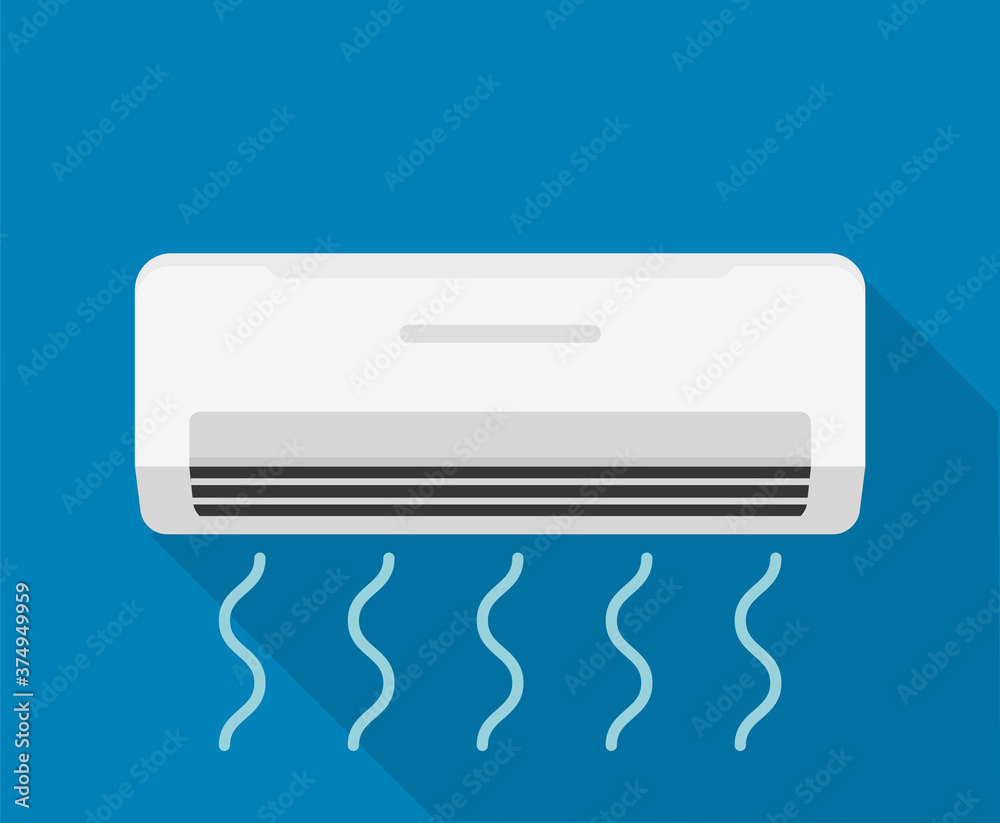 Air flow condition cool background. Air conditioner vent heat flat vector icon - obrazy, fototapety, plakaty 