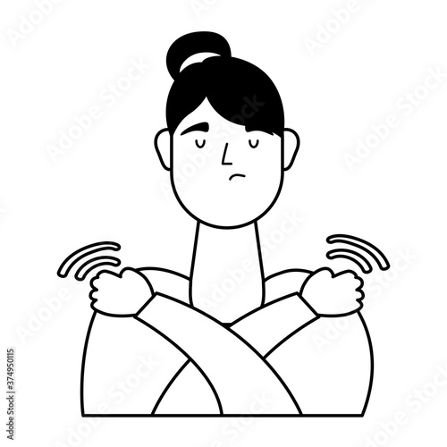 young woman sick with muscle pain character