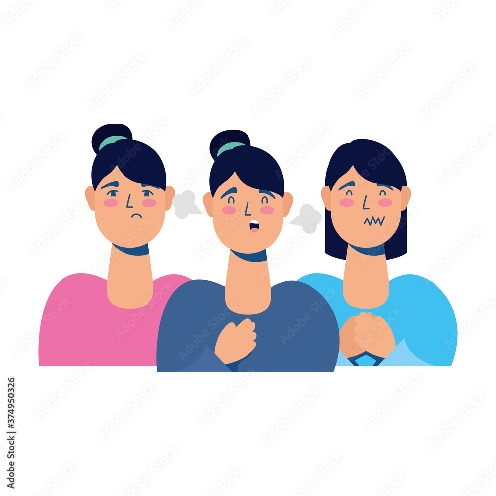 young women sick with covid19 symptoms characters young women sick with covid19 symptoms characters