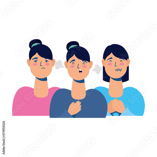 young women sick with covid19 symptoms characters