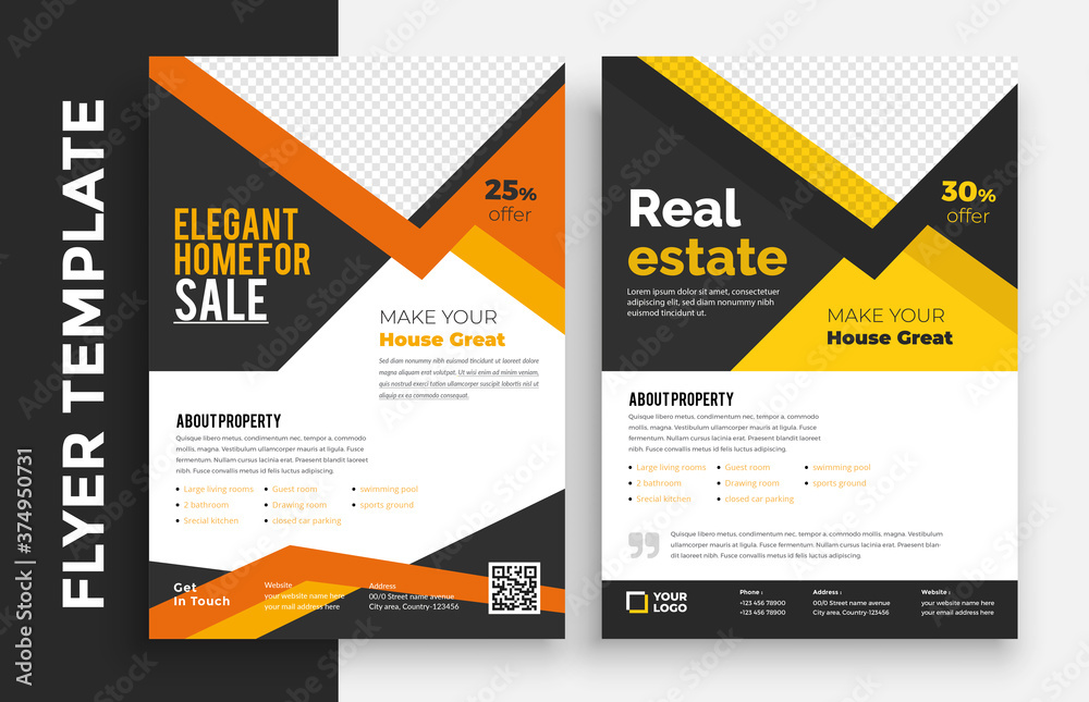 Real Estate and Home for sale flyer template design, Leaflets, Flyer Design, Cover Book Design, and A4 Magazine	
