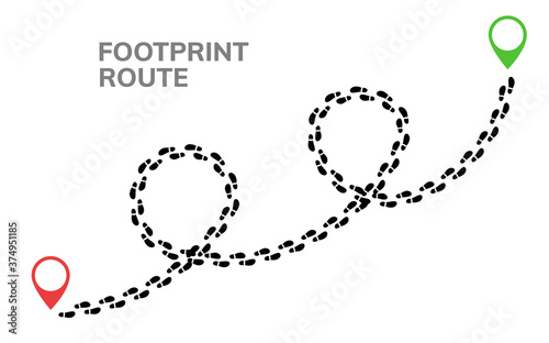 Footsteps footprint trekking route. Follow foot steps track human trail, Walker path print