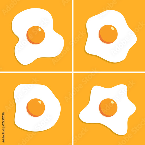 Fried egg breakfast cartoon icon isolated. Flat omelet meal yolk logo shape symbol design