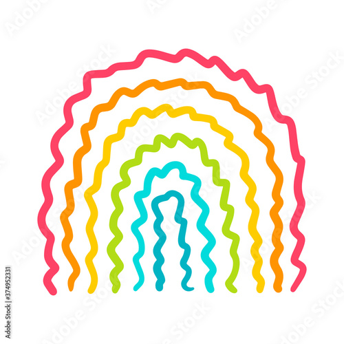 Trembling line doodle rainbow in cartoon style