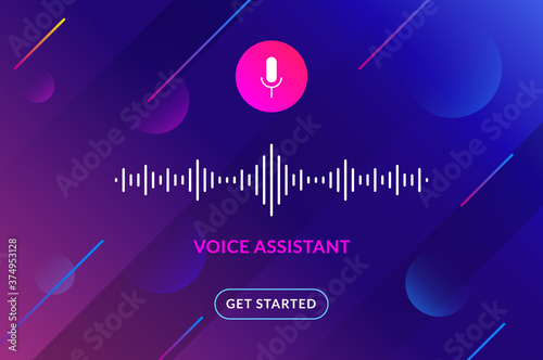Voice assistant soundwave illustration. AI assistant conversation sound tech, smart recognition