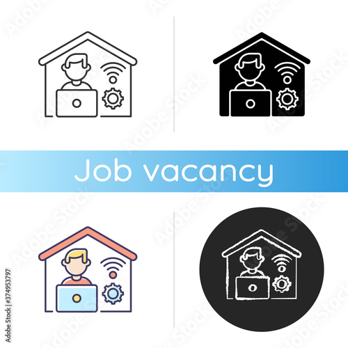 Remote job icon. Linear black and RGB color styles. Online technology for work and education. Working from home. Freelance, teleworking. Professional freelancer isolated vector illustrations