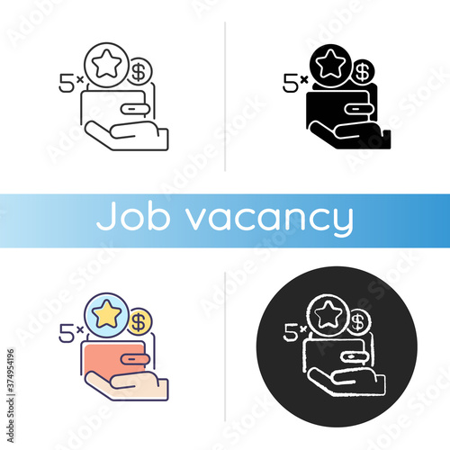 Bonus program icon. Linear black and RGB color styles. Company employment benefits. Employee salary raise. Financial encouragement and motivation of workers. Isolated vector illustrations