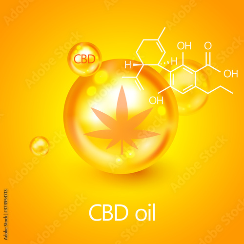 CBD oil drop sign vector illustration. Cannabis icon. Medical Use of Marijuana. Organic hemp. Droplet cannabidiol, cannabis oil. Marijuana leaf and hemp oil drop. CBD oil cannabis extract