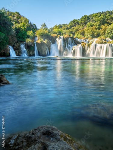 View of the waterfalls and cascades of Skradinski Buk on the Krka river. Krka National Park  Dalmatia  Croatia