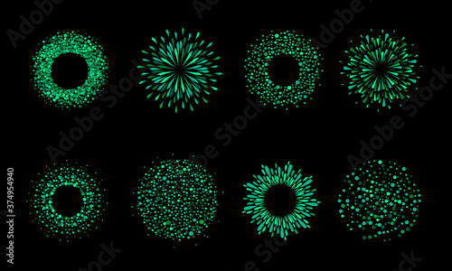 Water blobs round frames set. Ring shape radial templates collection for borders, backgrounds, design elements. Circle, green drops, green droplets, paint splashes, specks, uneven dots, tiny spots
