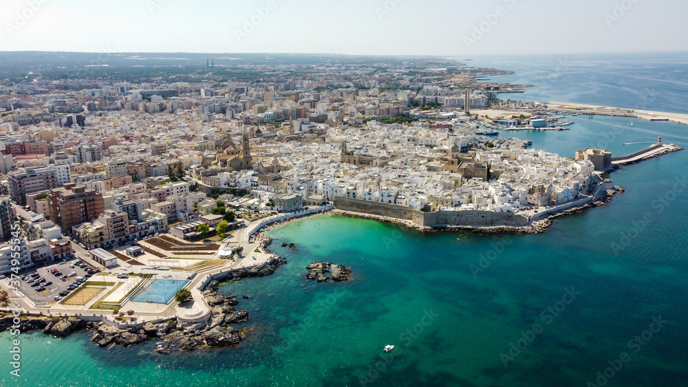 Aerial view of Monopoli in Apulia, south of Italy - Fortified city along the coast of the Adriatic Sea