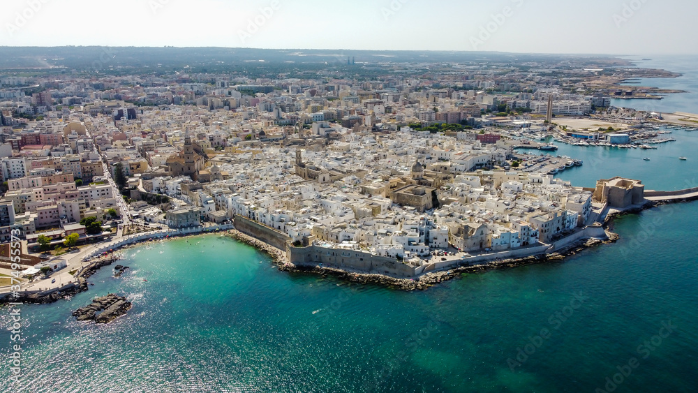 Aerial view of Monopoli in Apulia, south of Italy - Fortified city along the coast of the Adriatic Sea