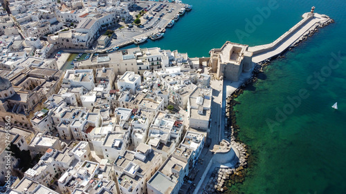 Obraz na plátně Aerial view of Monopoli in Apulia, south of Italy - Castle of Carlo V near the o