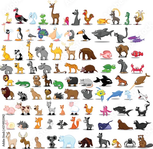 Fototapeta Naklejka Na Ścianę i Meble -  Super set of 91 cute cartoon animals