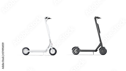 Blank black and white electric scooter with banner mockup, photo