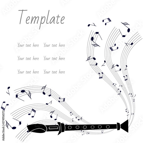 Flute and musical lines on a white background.