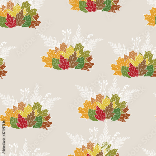Seamless pattern with fall leaf, abstract sparse leaf texture design