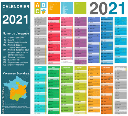 Calendrier 2021 14 mois avec vacances scolaires officielles 2021 2022 entièrement modifiable via calques et texte arial