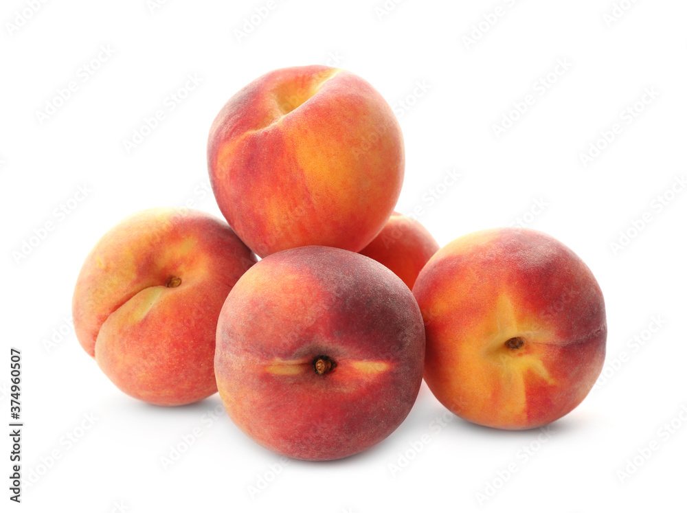 Delicious ripe juicy peaches isolated on white Delicious ripe juicy peaches isolated on white